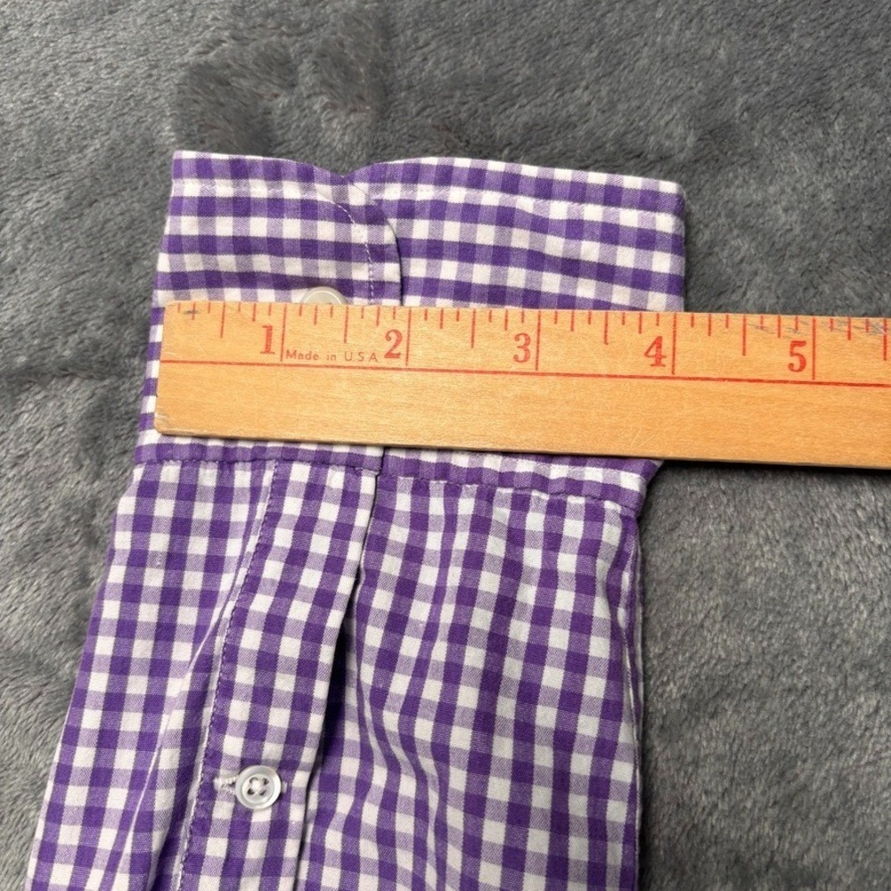 J Press Button Down Shirt Mens Medium Purple Gingham Check Cotton Long Sleeve - Picture 15 of 16